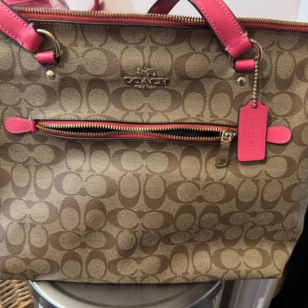 Coach Purse “Larger size” Brown and Pink Signature Tote